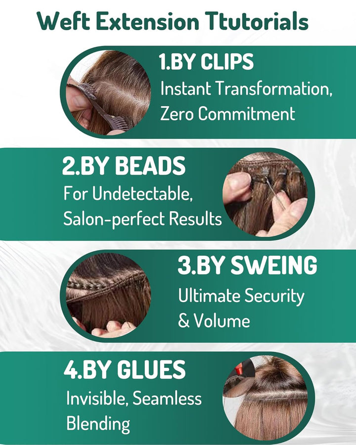 RUNATURE Tressen Extensions Echthaar Aschblond mit Platinblond Tressen Echthaar Sew in Weft Echthaar