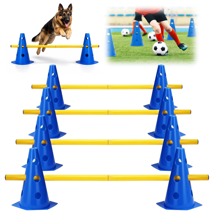Sports Steckhürdenset, 10 Kegel + 5 Stangen Agility Hürden Steckhürdenset, Kinder Agility Hürden Hin