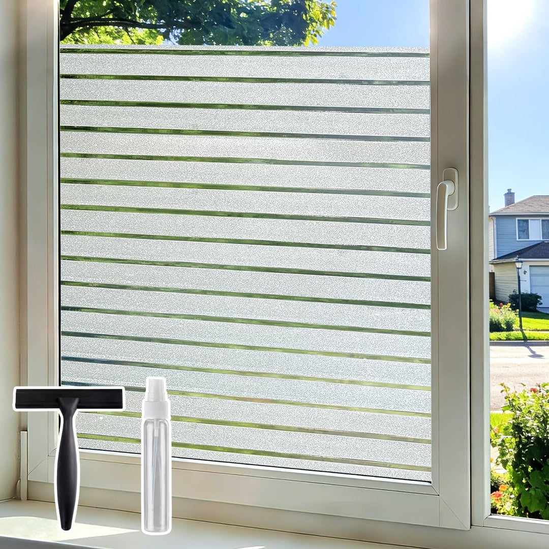 Lifetree Fensterfolie Streifen matt – UV-Schutz & Sichtschutz – selbstklebend statisch ohne Kleber –