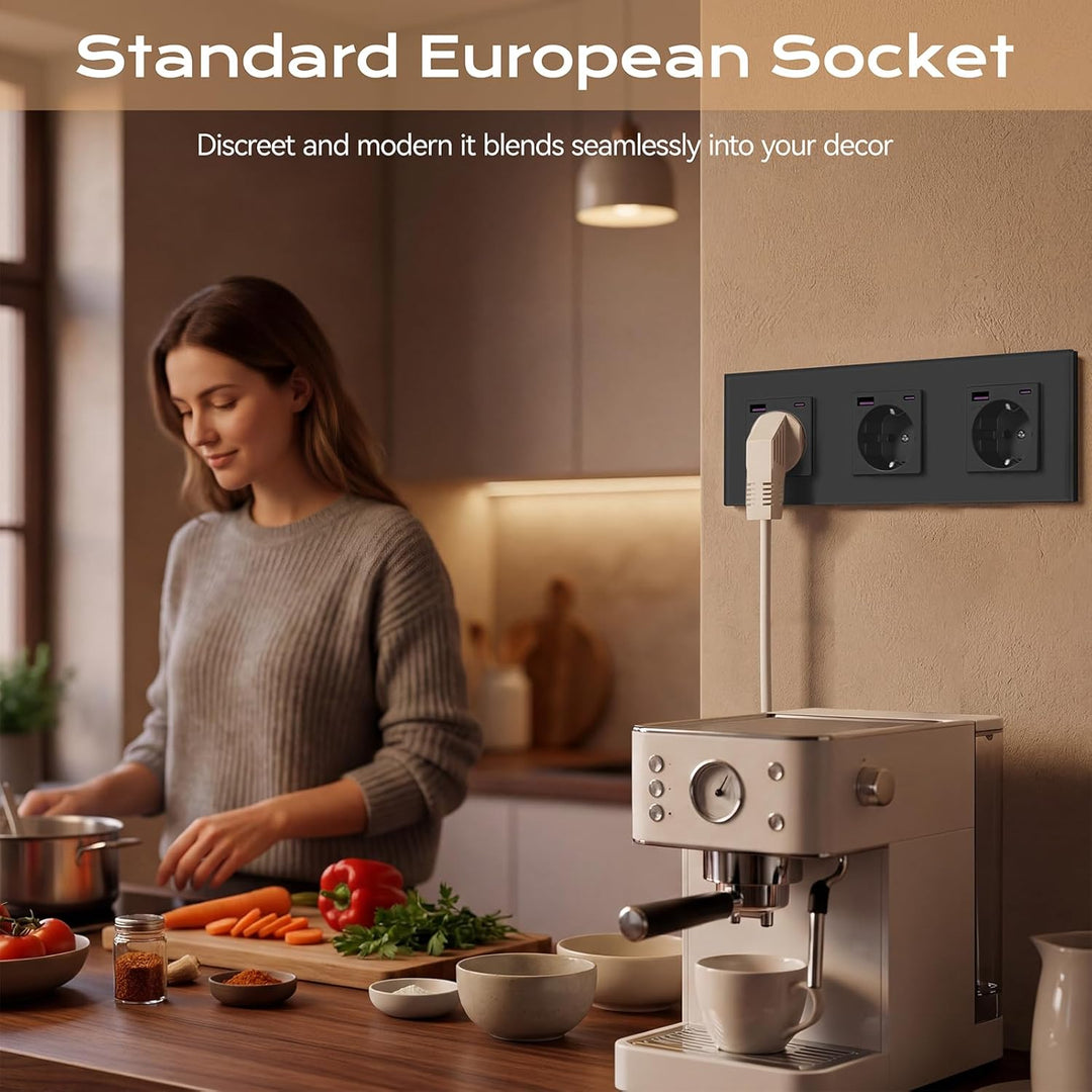 BSEED Schuko Wand Verdreifach Steckdose mit 20W USB & Typ C Schnellladegerät Glas 3 in 1 Unterputz W