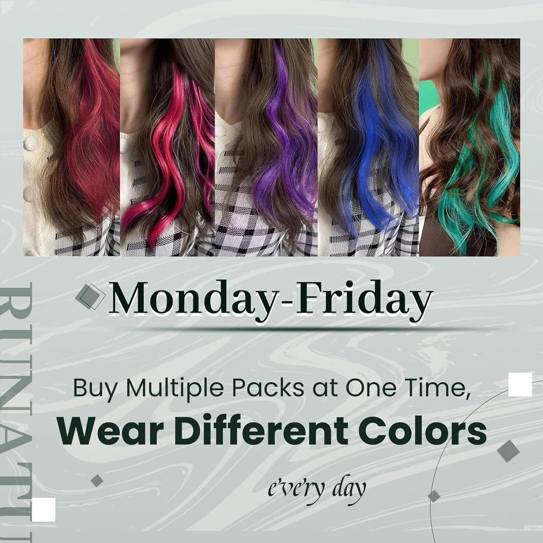 RUNATURE Bunt Haarverlängerung Echthaar Clip Invisible Lang Clip in Extensions 55cm Blau/Rot/Pink/Li