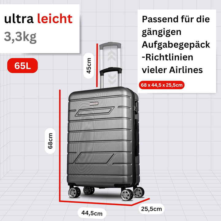 NOWI Bergamo Reisekoffer - Wasserabweisend, 8 Rollen 360° Drehbar, Teleskopgestänge, Voll gefütterte