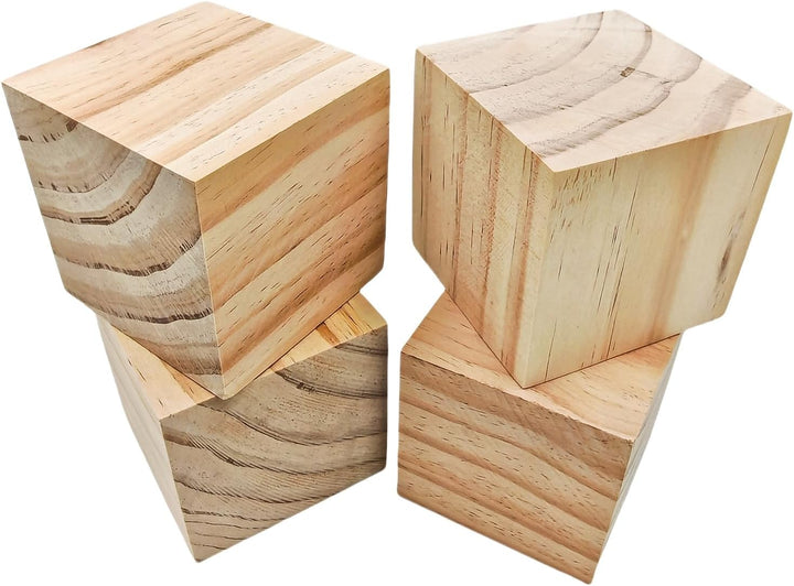 Holzwürfel, 9 cm, 4 Stück, unlackierte quadratische Holzblöcke, natürliche Holzblöcke zum Basteln, S