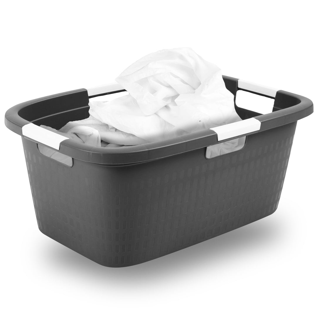 Novaliv Wäschewanne mit 4 Griffen 40L Anthrazit, Wäschebox Set Wäscheeimer Wäschebehälter für Bad Wä