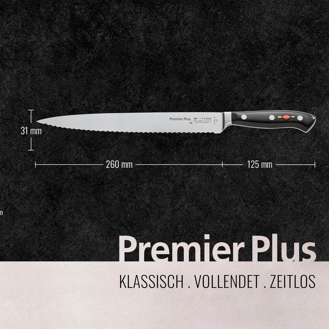 F. DICK Premier Plus Tranchiermesser mit Wellenschliff (Klingenlänge 26 cm, Kochmesser, Universalmes