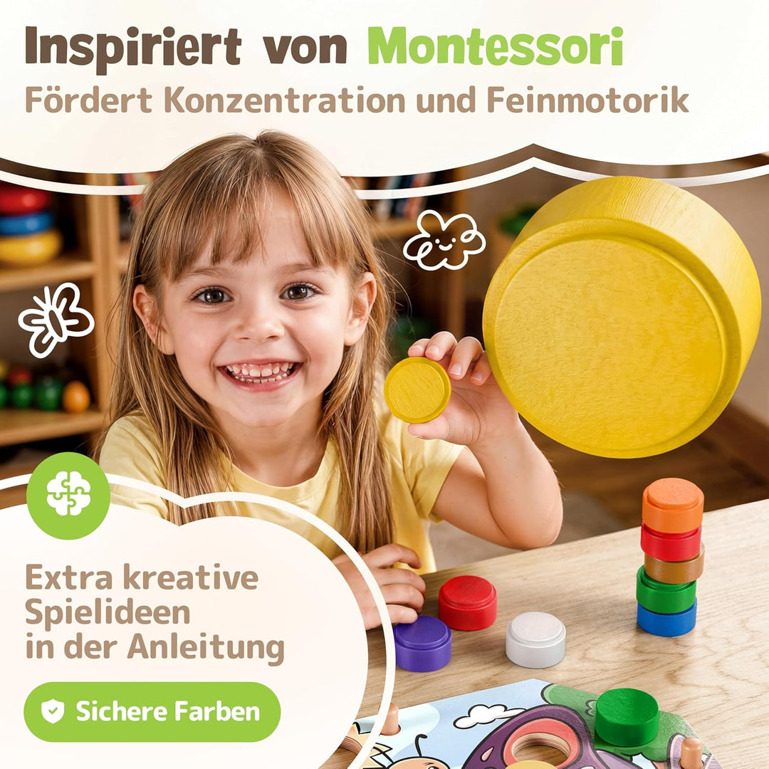 Farblernstation - Farben Lernen Steckspiel ab 2 Jahren - Montessori Spielzeug für Mädchen & Jungen -