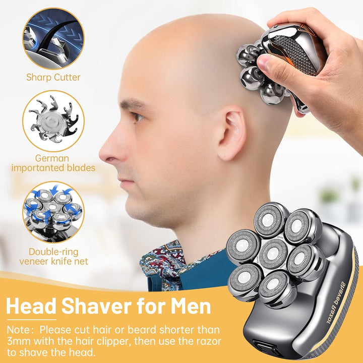 Rasierer Herren Elektrisch, 6 in 1 Glatzen Rasierer Herren für 0,0 mm, IPX6 Wasserdicht Kopfrasierer
