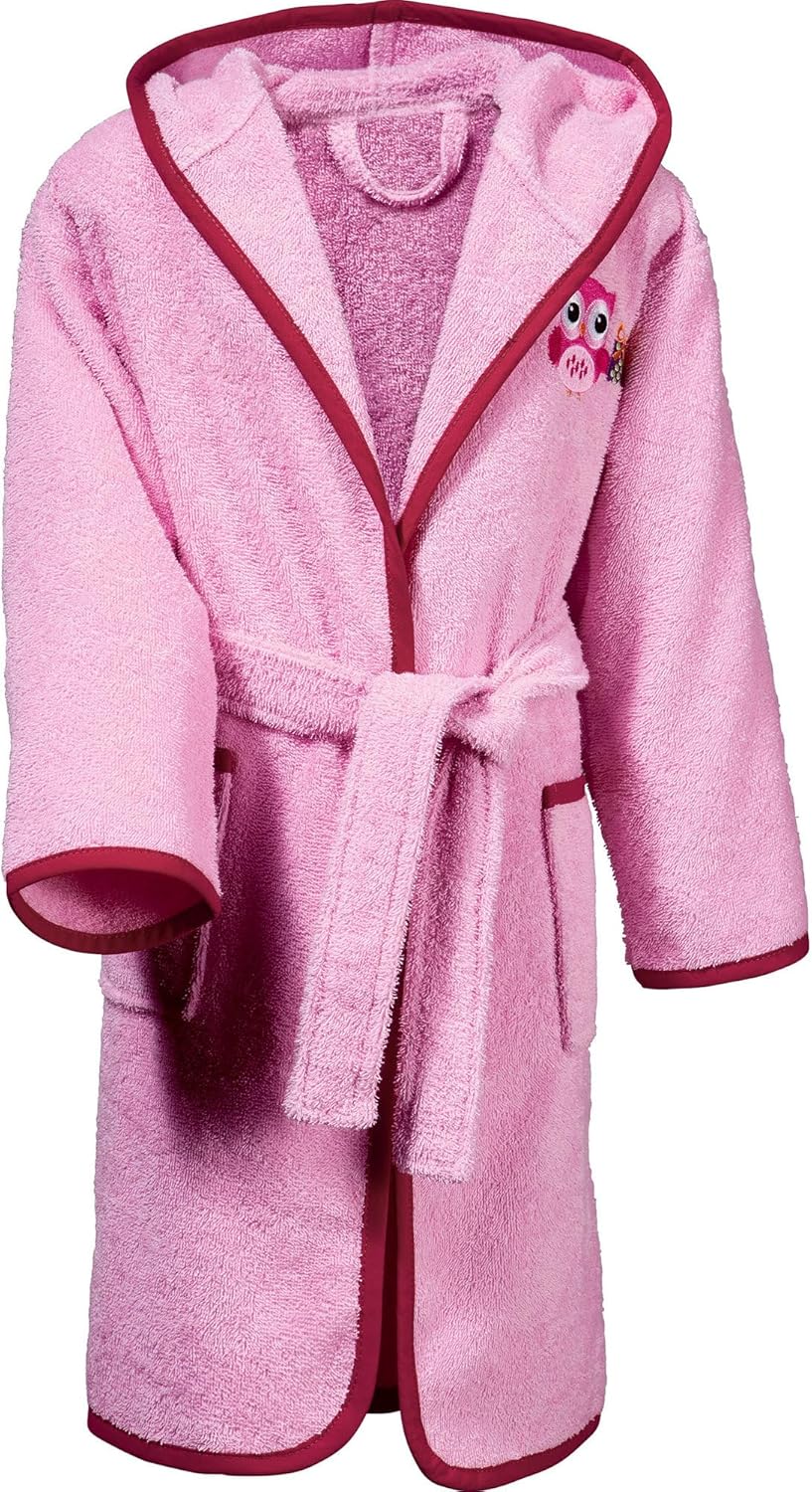 Erwin Müller Kinder-Bademantel mit Kapuze Frottier rosa Grösse 146/152 - saugstark, langlebig, angen