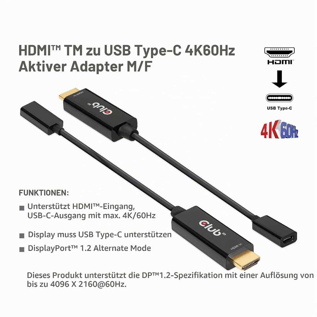 CLUB3D HDMI auf USB Typ-C 4K60Hz aktiver Adapter St./B.