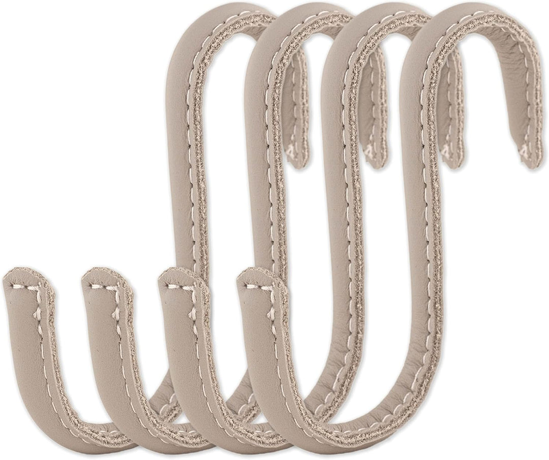 Brute Strength - S-Haken mit Vollnarbenleder umwickelt - 6 Stück - Hellgrau - 10 cm Edelstahl-Metall
