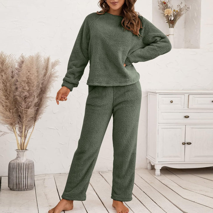 Ansenesna Hausanzug Fleece Damen Flauschig Teddyplüsch Gefüttert Winter Elegant Bekleidungsset Zweit