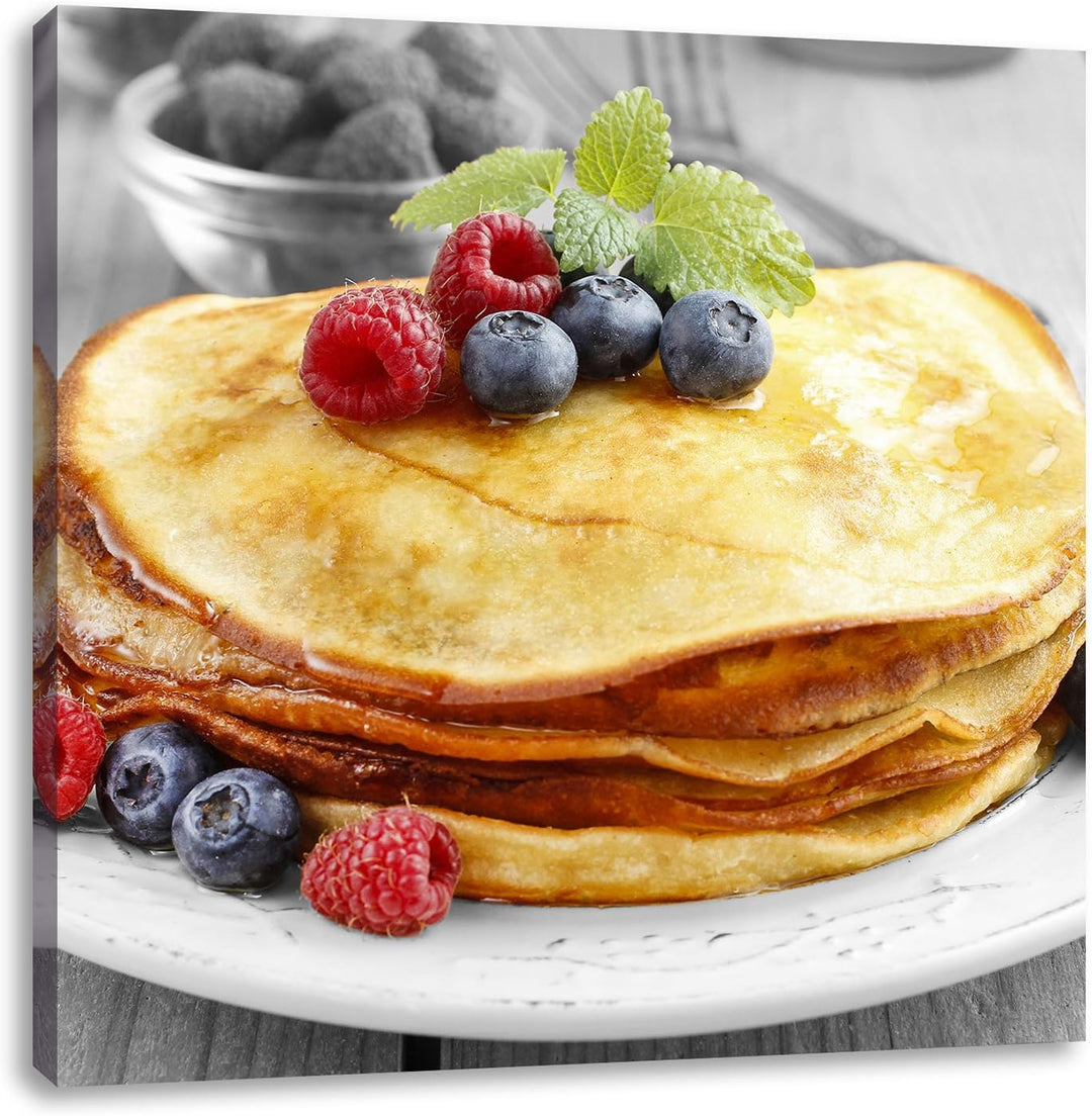 Pixxprint Süsse Pfannkuchen mit Beeren als Leinwandbild/Grösse: 70x70 cm/Wandbild/Kunstdruck/fertig