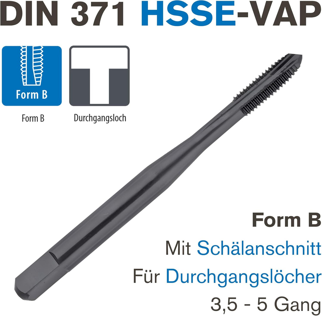 GSR PROFI Maschinengewindebohrer M3, Gewindeschneider für Edelstähle DIN 371, HSSE-VAP Metallbohrer,