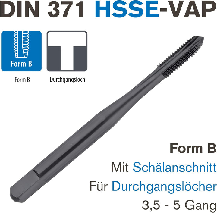 GSR PROFI Maschinengewindebohrer M3, Gewindeschneider für Edelstähle DIN 371, HSSE-VAP Metallbohrer,