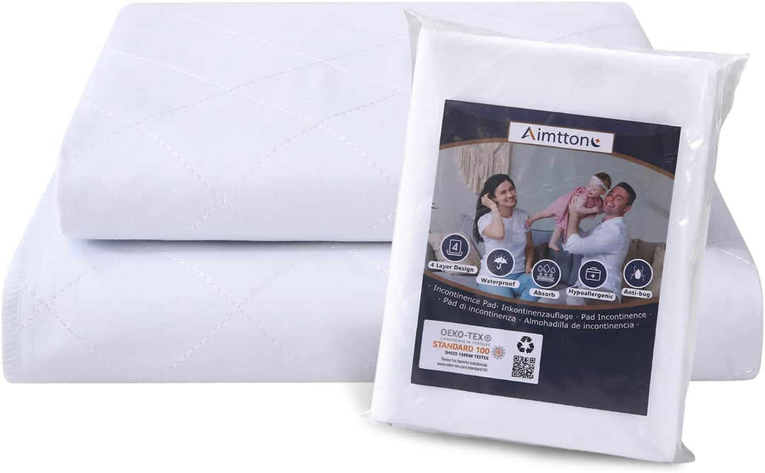Aimtton 2 Stück Inkontinenzunterlage Waschbar 70 × 90 cm Saugvlies Matratzenauflage wasserdicht und