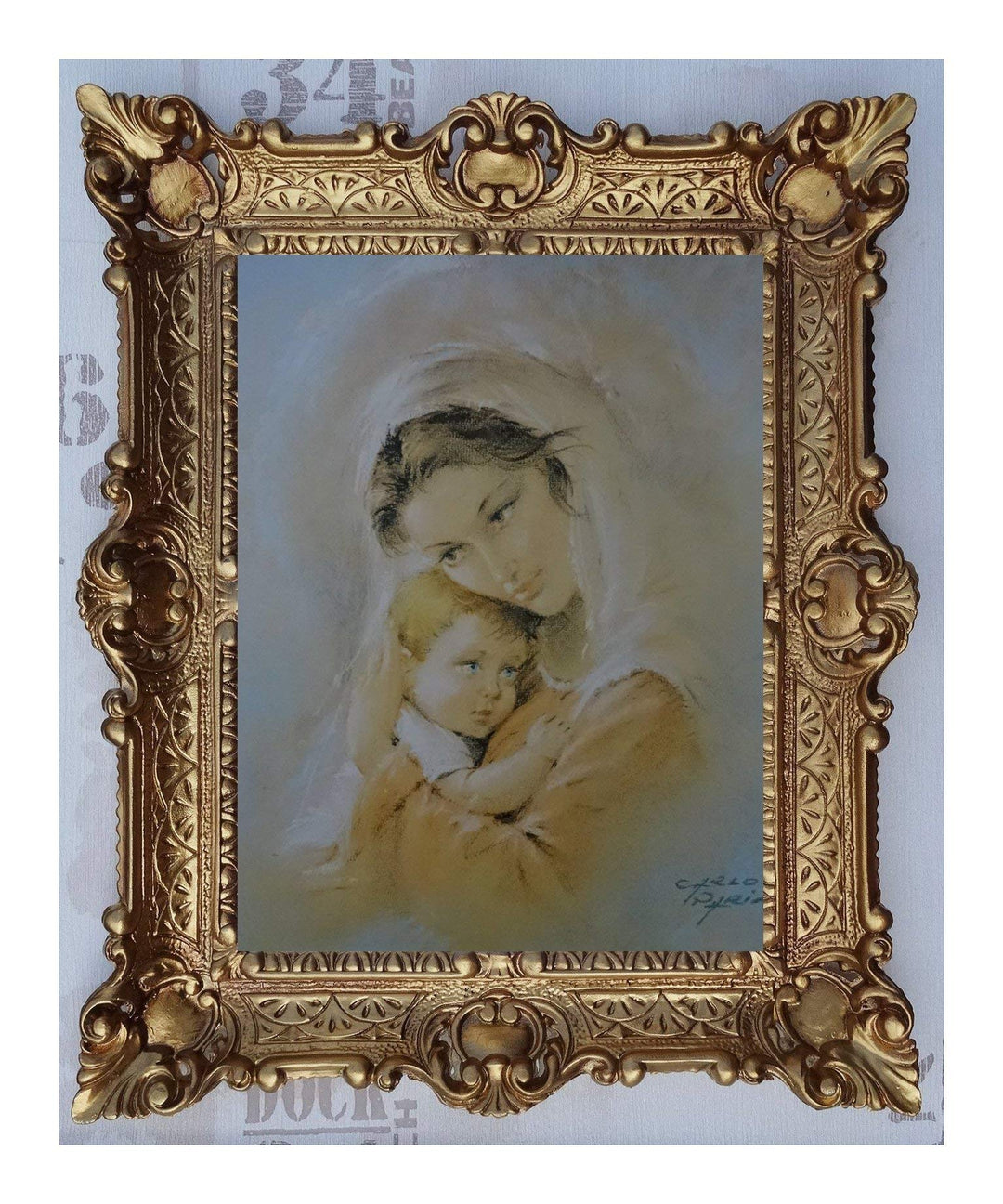 Lnxp Bild Bilder Gemälde in den Rahmen montiert 56x46 cmReligiös Mutter Maria Gottes Maria Jesus Chr
