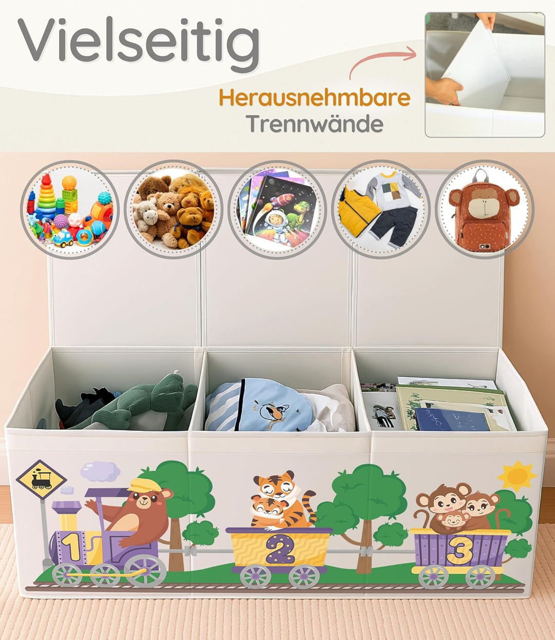 Spielzeugkiste Kinderzimmer XL mit Deckel, faltbare Aufbewahrungsbox für Spielzeug, Spielzeug Organi