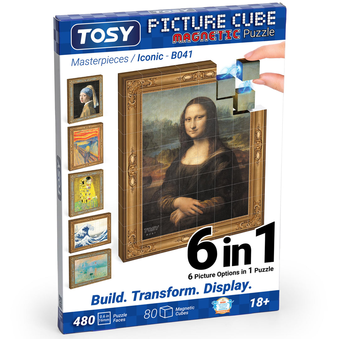 TOSY Picture Cube Iconic Masterpieces: 6-in-1 magnetisches Bilderpuzzle, 80 Blöcke, 488 Flächen/Magn