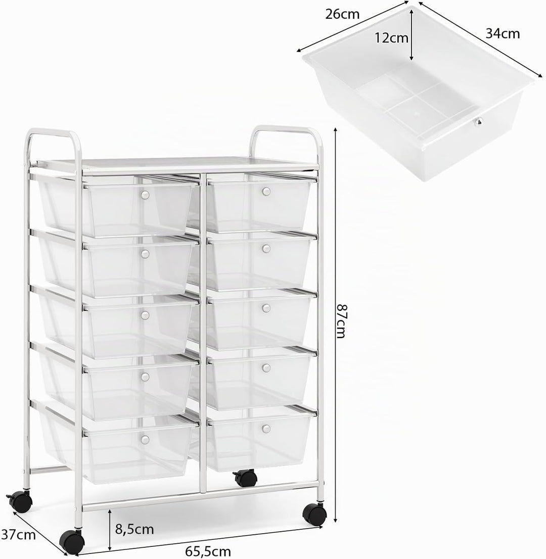 GOPLUS Rollwagen mit 10 Schubladen stapelbar, Rollcontainer mit Ablage &amp; Metallgestell, Badregal, Au