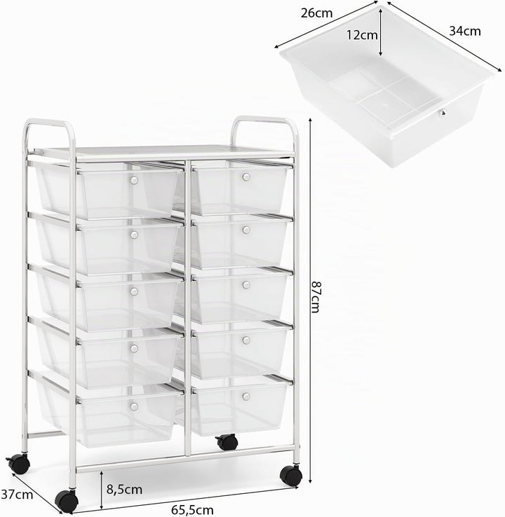 GOPLUS Rollwagen mit 10 Schubladen stapelbar, Rollcontainer mit Ablage &amp; Metallgestell, Badregal, Au