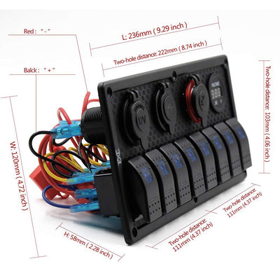 Geloo Marine Boat 8 Gang Schalter Panel Wasserdicht Toggle Rocker Zündschalter mit Voltmeter Display