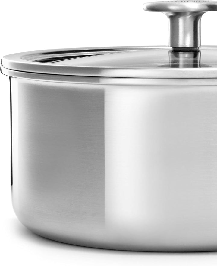 KitchenAid MultiPly 3PLY PFAS-freier Edelstahl-Kochtopf mit Glasdeckel, 18 cm/2,13 L, Dreifach, Mult