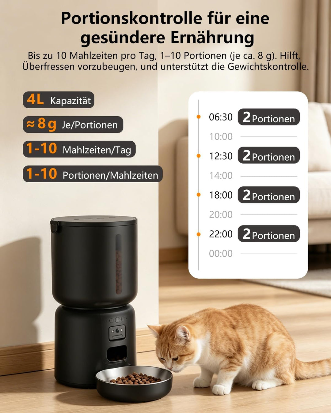 4L Futterautomat Katzen mit APP &amp; Kamera &amp; 2,2L Brunnen Set | 1080P HD Kamera, 5G WLAN, App-Steuerun