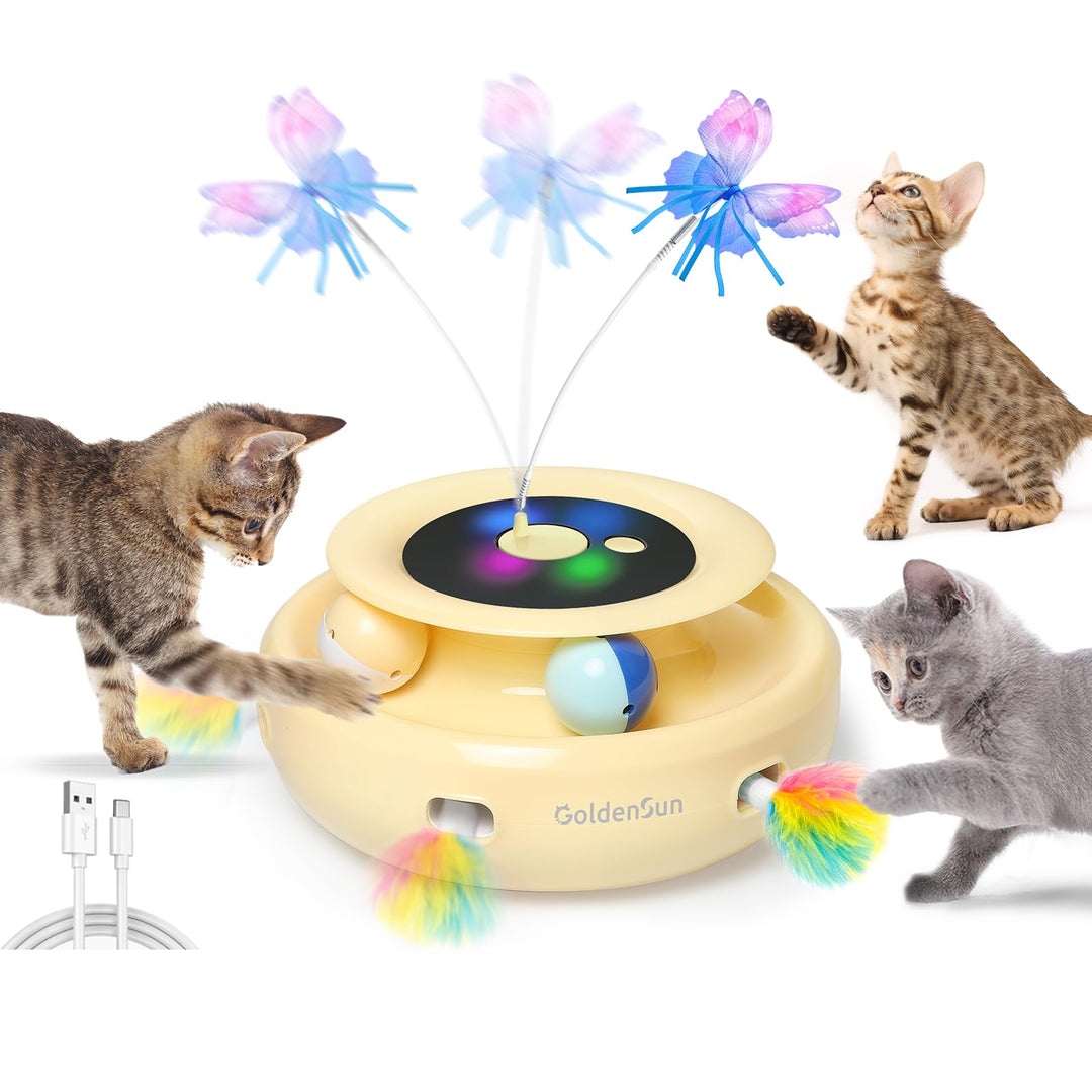 GoldenSun Interaktives Katzenspielzeug, 3 in 1 Elektrisch Automatischer Spielzeug für Katzen, Whack-