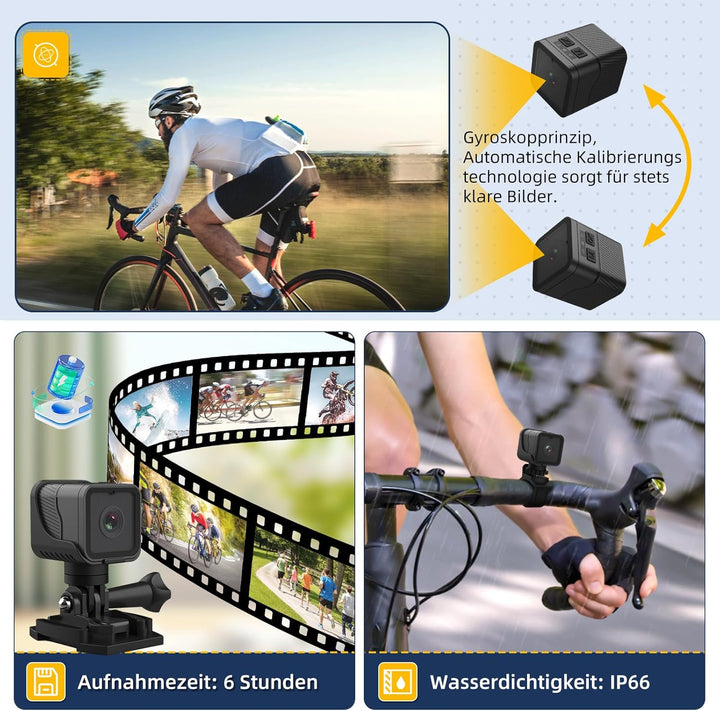 AIKER Mini Action Cam,Verbesserte Version Dashcam Fahrrad,Clever und einfach und Echtzeit-Pegelkorre