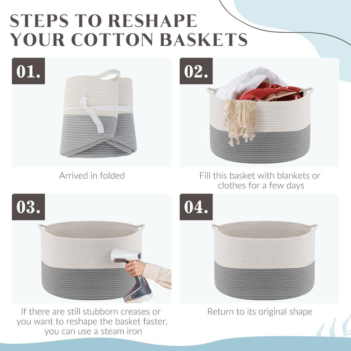 Maliton Aufbewahrungskorb gross für Wohnzimmer, Wäschekorb Geflochten aus Baumwollseil,Spielzeug Kor