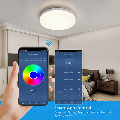 Bluetooth Deckenleuchte 24W LED Deckenlampe mit Lautsprecher, Fernbedienung und APP-Steuerung, RGB F