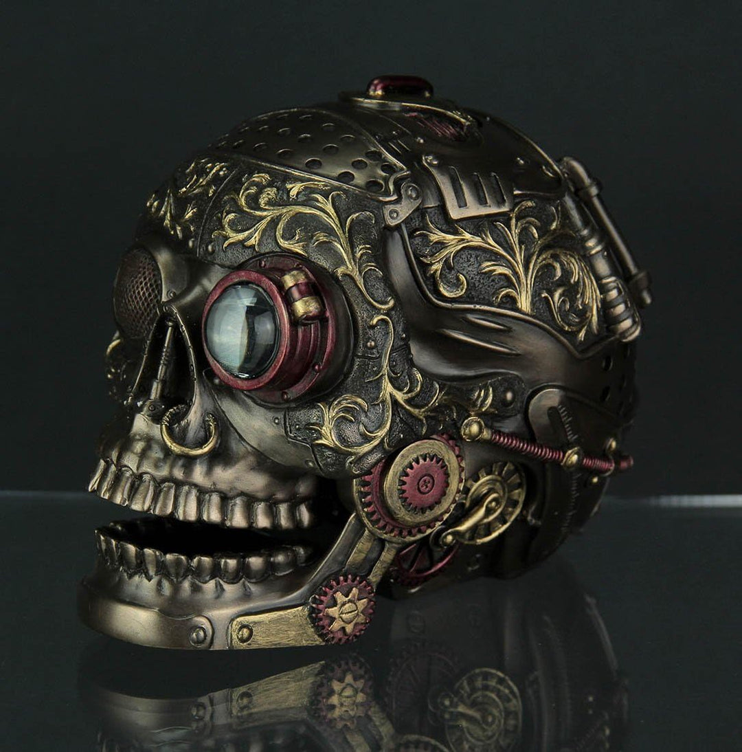 Unbekannt Harz Statuen Steampunk Stil Menschlicher Schädel Bronze Statue mit beweglichen Kiefer 14 x