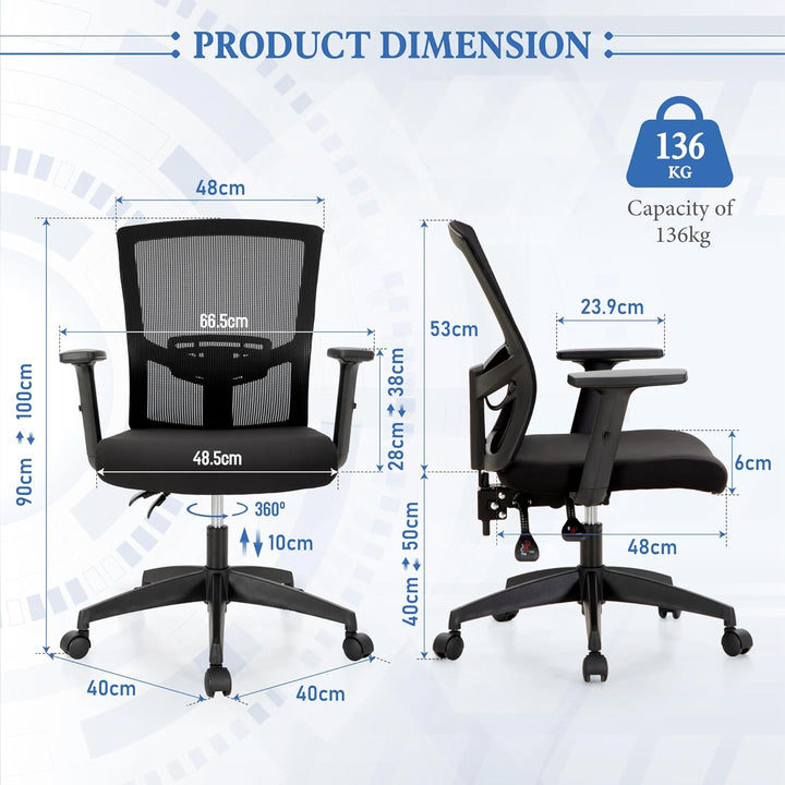 Alpha Home Bürostuhl Ergonomischer Schreibtischstuhl, Computer-Arbeitsstuhl mit atmungsaktivem Mesh