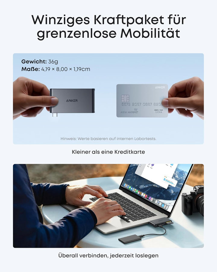 Anker Nano Hub, Kompakter 6-in-1 USB-C Hub mit 85W PD-Ladefunktion (Netzteil Nicht enthalten), 4K@60