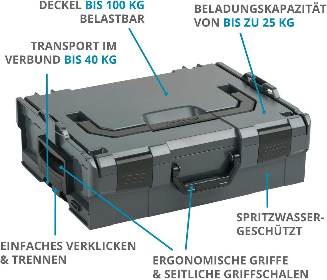 L-BOXX Sortimo L-Boxx Werkzeugkoffer Set | Grösse 102-374 in Anthrazit | leere Werkzeugkästen aus Ku