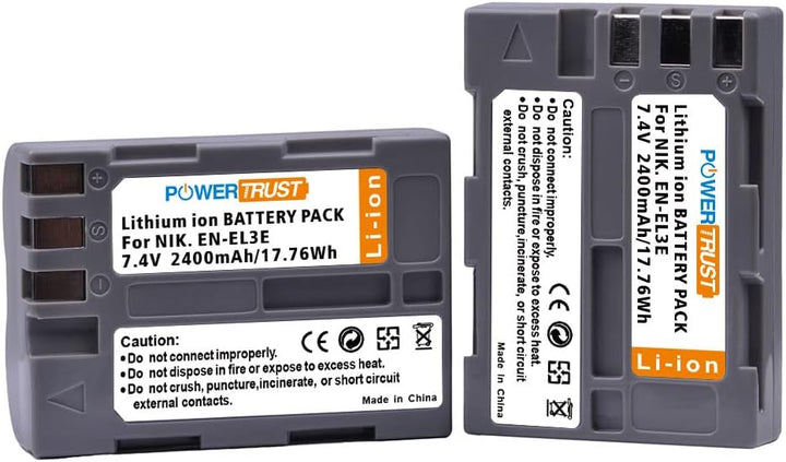 PowerTrust 2Pcs EN-EL3 EN-EL3e Akku und Ladegerät für Nikon D300S, D700, D90, D300, D80, D200, D50,