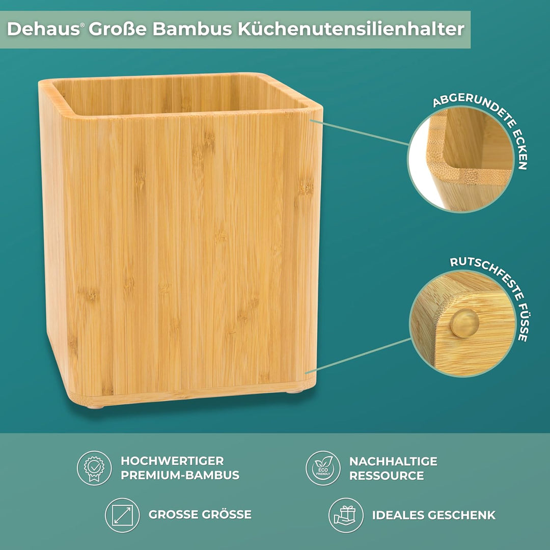 Dehaus® Gross Stilvolle Bambus Küchenutensilienhalter, Küchen Organizer, Besteckkorb, Besteckhalter
