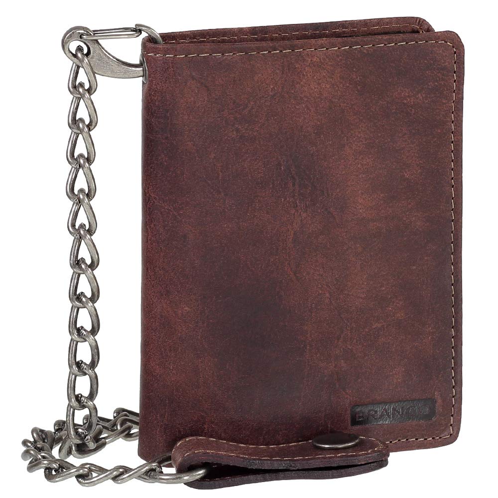 Luxus Leder Bikerbörse mit Kette Biker Geldbörse Portemonnaie Geldbeutel 10 cm 34015 Farbe braun, Br