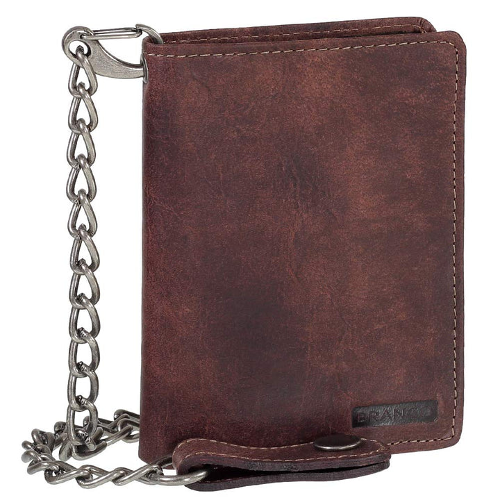 Luxus Leder Bikerbörse mit Kette Biker Geldbörse Portemonnaie Geldbeutel 10 cm 34015 Farbe braun, Br