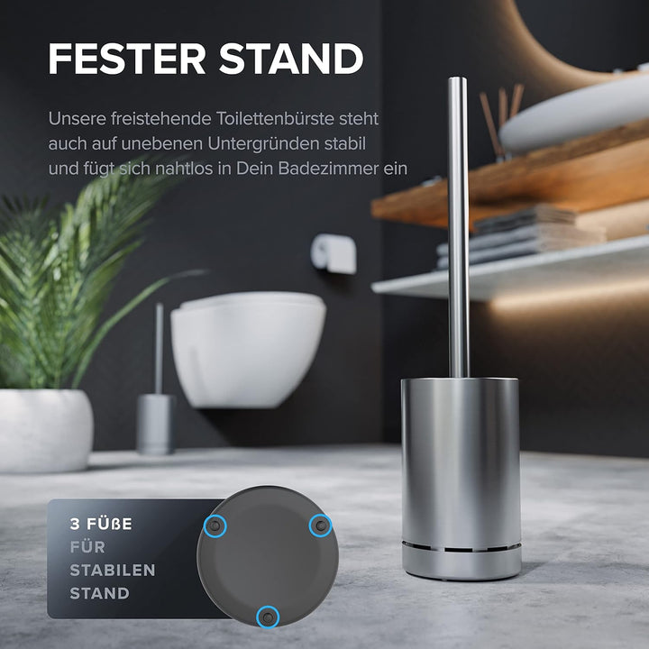 ovimar Toilettenbürste Tuno Silber | Silikon Klobürste | Belüftungsfunktion | frei stehend | Bürsten