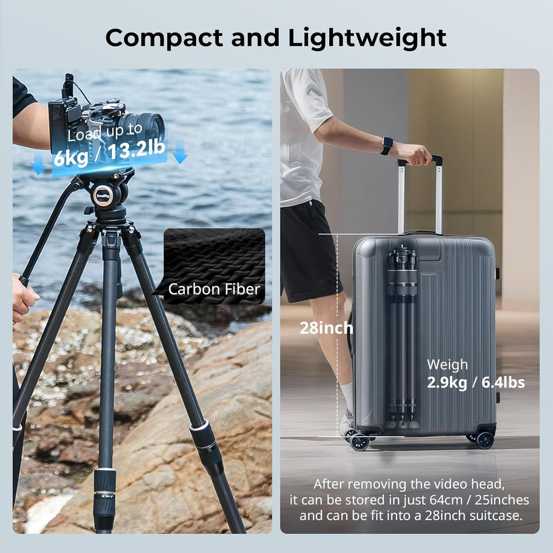 SMALLRIG FT-S303 FreeSpeed Stativ aus Kohlefaser, 59'' Reise-Videostativ mit Höhenverstellung durc