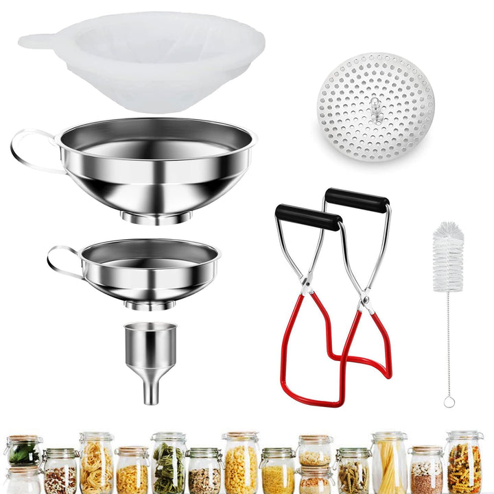 Trichter edelstahl Set, 7 Stück küche Marmeladentrichter, mit einmachgläser Heber und Filter zum Umf