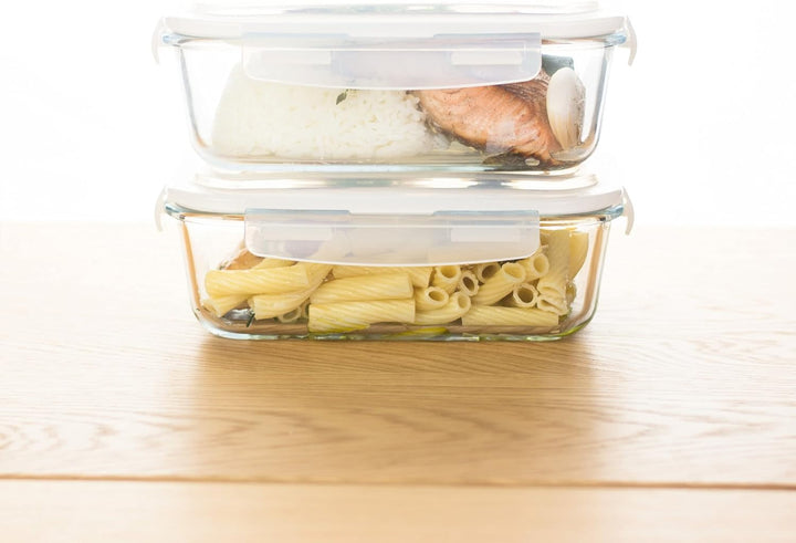 Grizzly Glas Frischhaltedosen, Set 2X 1520 ml, luftdicht, rechteckig, Click-Verschluss, vielseitige
