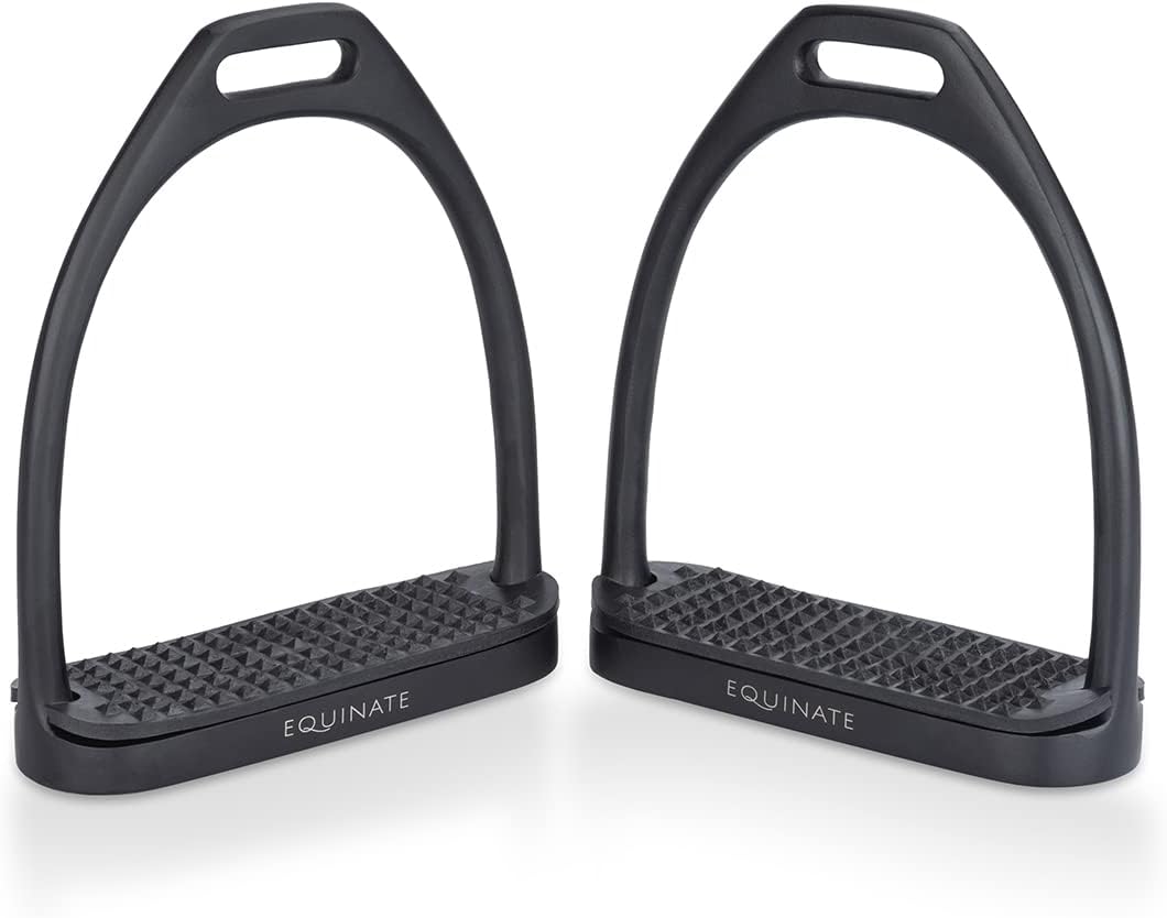 Equinate Steigbügel Midway 10cm Schwarz Matt - Mit Anti-Rutsch Trittfläche aus Gummi - Für Erwachsen