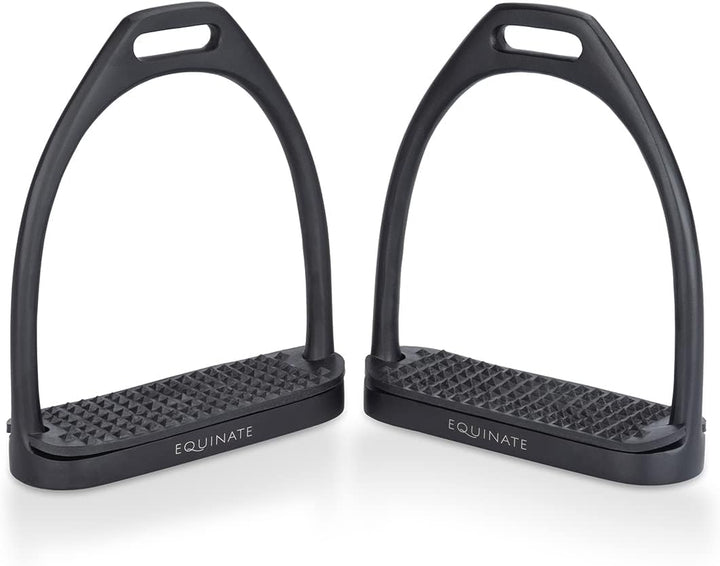 Equinate Steigbügel Midway 10cm Schwarz Matt - Mit Anti-Rutsch Trittfläche aus Gummi - Für Erwachsen