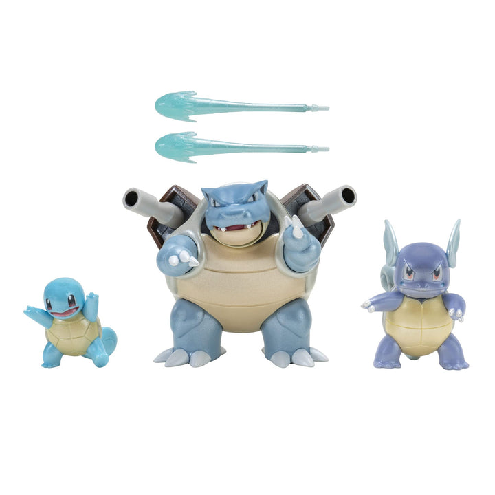 Pokemon PKW2773 Auto Set Select Evolution 3er-Pack – mit 5,1 cm Spritzteller, 7,6 cm Wartortle und 1