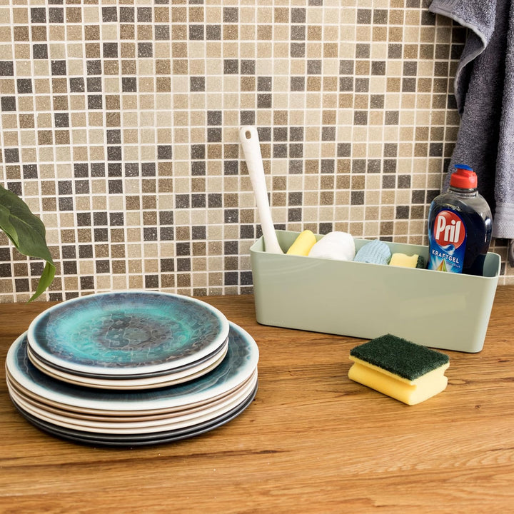 6x Ordnungsboxen - 10 cm hoch - grün - 30x10x10cm - 2 Liter - Ordnungskorb - Schubladenorganizer Sil