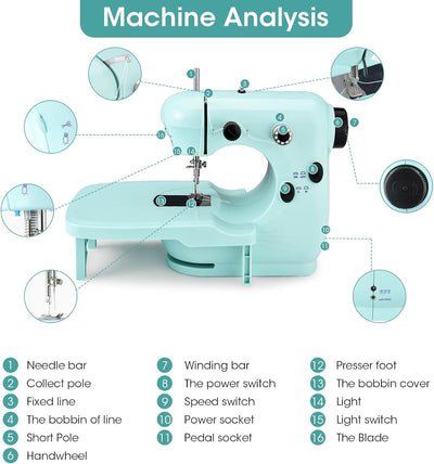 Anfänger-Nähmaschine, tragbare Hand-Schreibtisch-Nähmaschine, 2 Geschwindigkeiten einstellbare Mini-