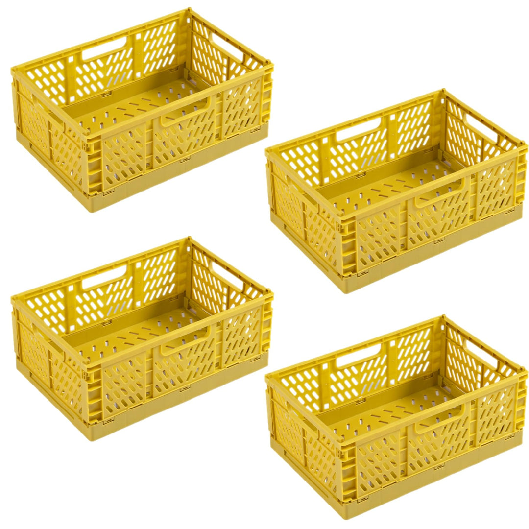 EURXLQ 4 Stück Gelb Klappbox 30×20×12cm,Klappkiste Körbe Aufbewahrung Zusammenklappbarer Tragbar Auf