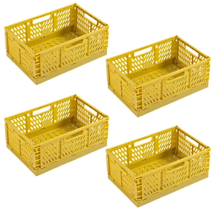 EURXLQ 4 Stück Gelb Klappbox 30×20×12cm,Klappkiste Körbe Aufbewahrung Zusammenklappbarer Tragbar Auf